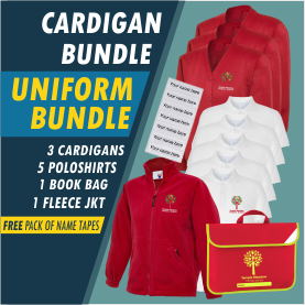 Bundle offer of 3 Cardigans, 5 Poloshirt, 1 Fleece Jacket a Book Bag and a Free pack of name tapes!